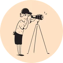 Illustration: Eine Person blickt durch ein Fernglas auf einem Stativ