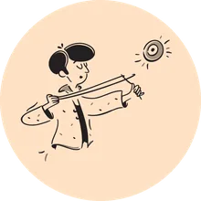 Illustration: Eine Person zielt mit einer Schleuder konzentriert auf eine Zielscheibe